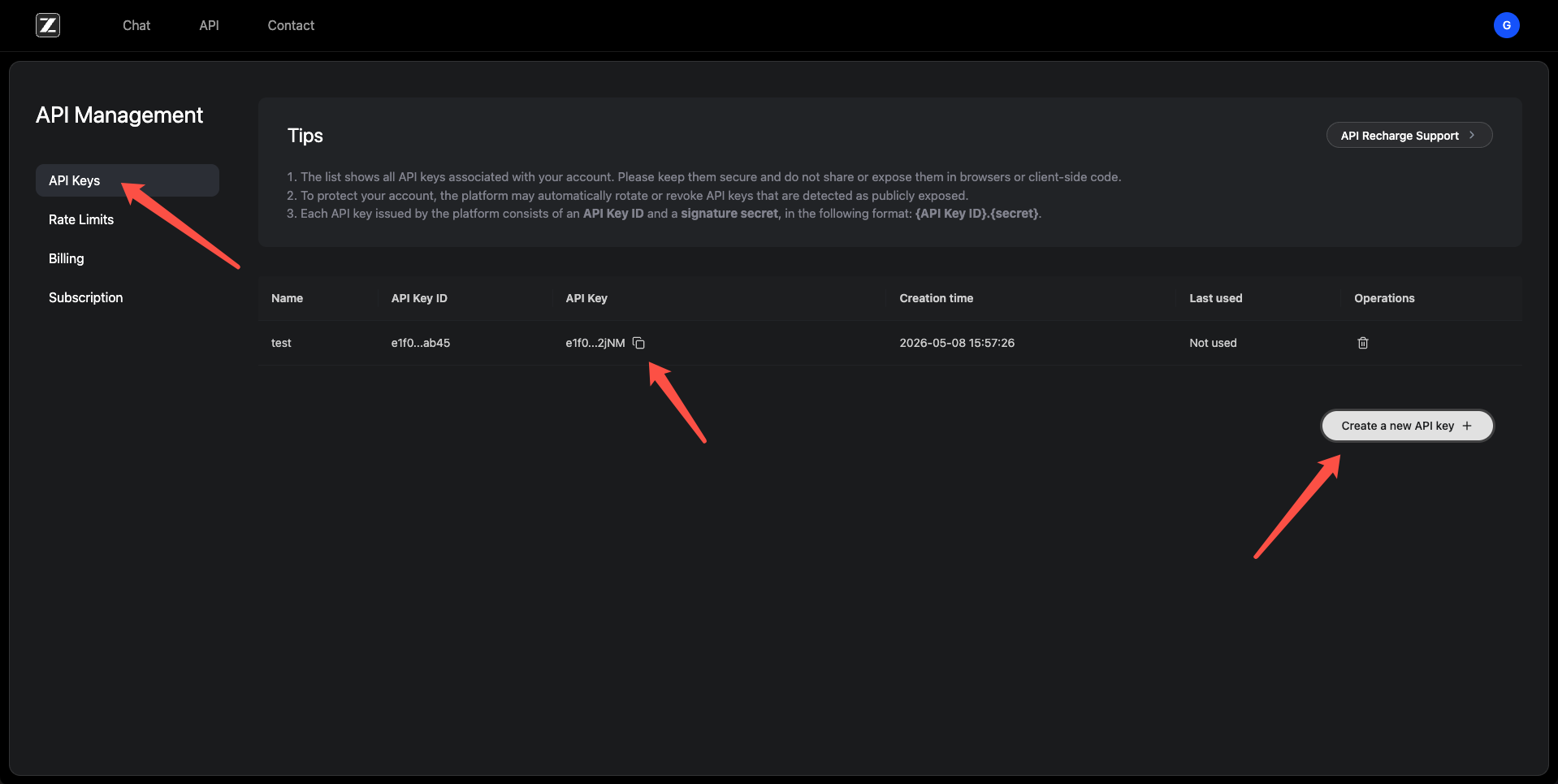 Create API Key