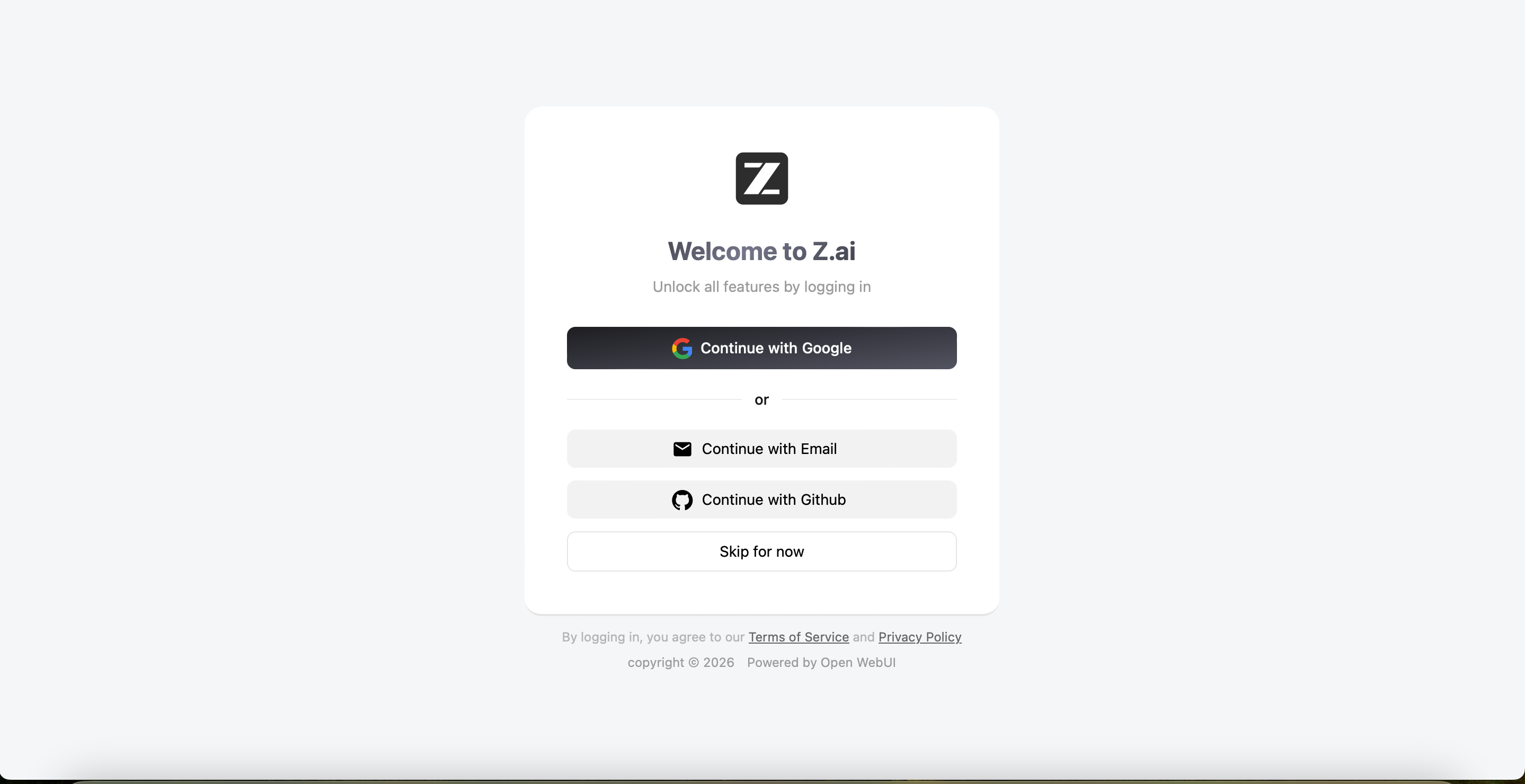 Z.ai signup page