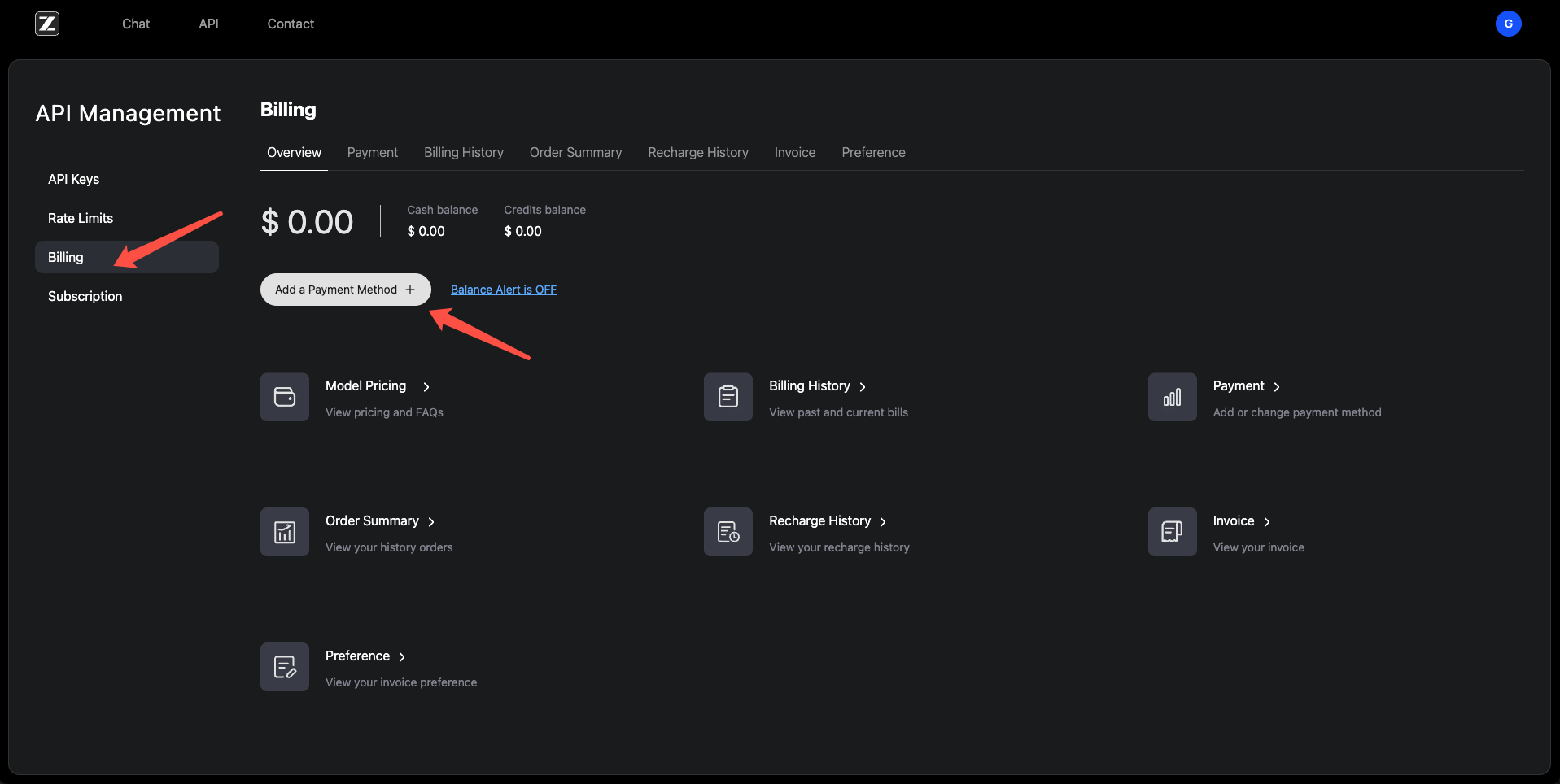Z.ai Billing page