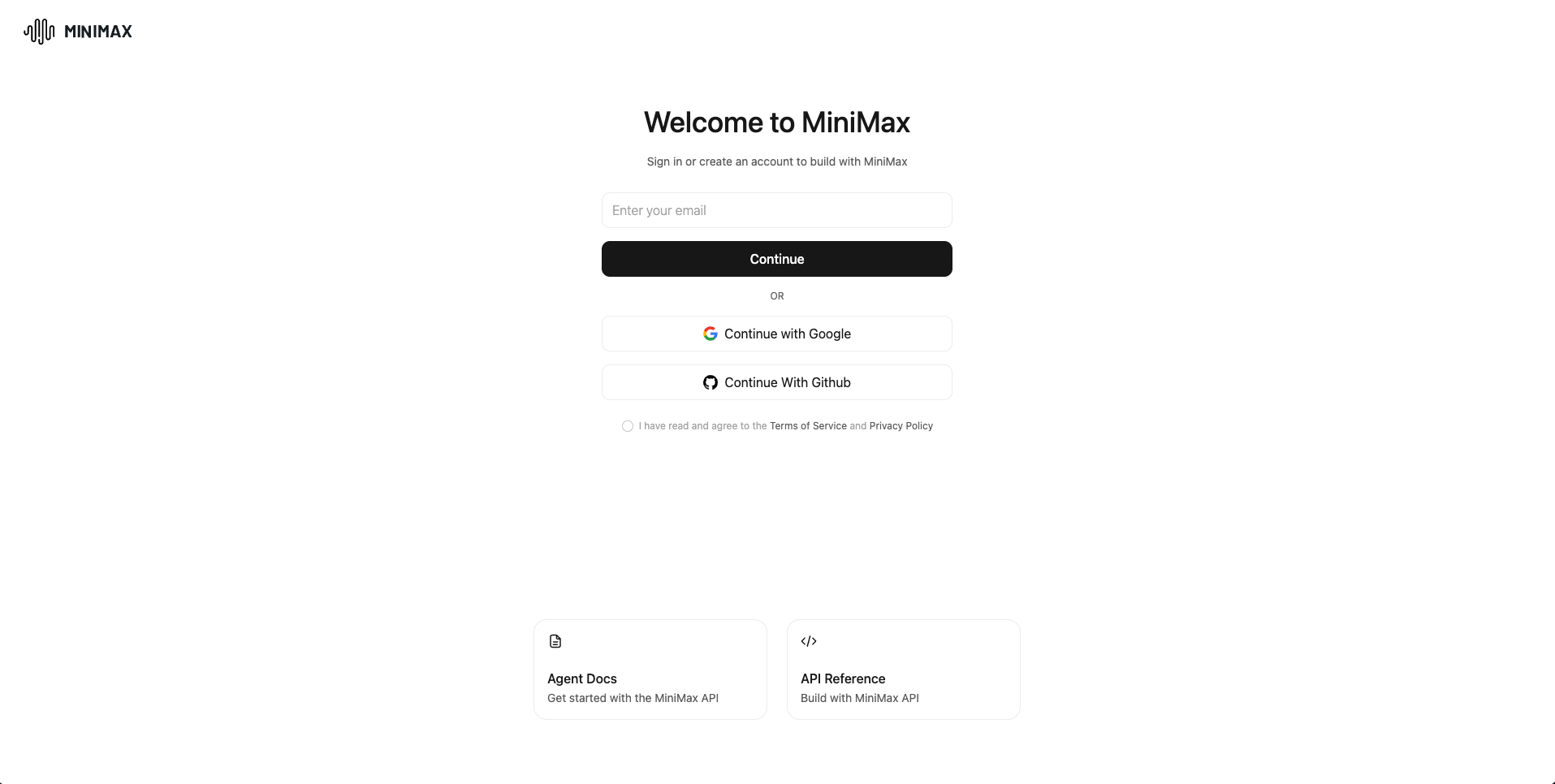 MiniMax platform signup page