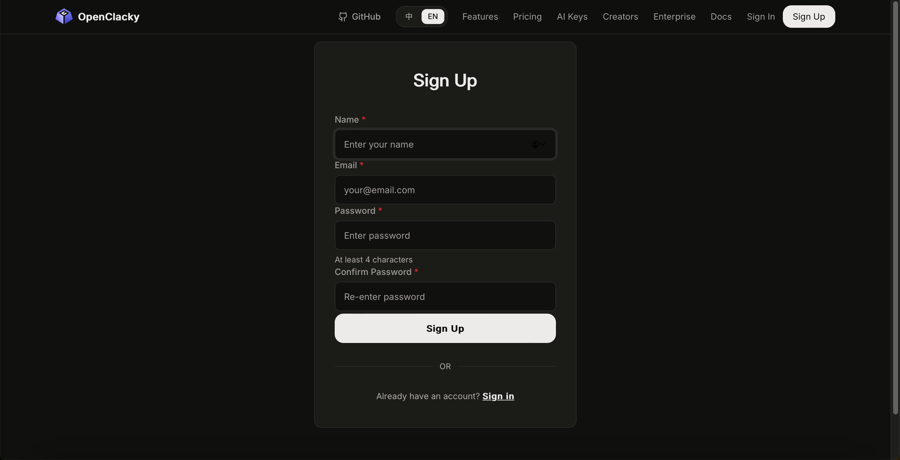 OpenClacky signup page
